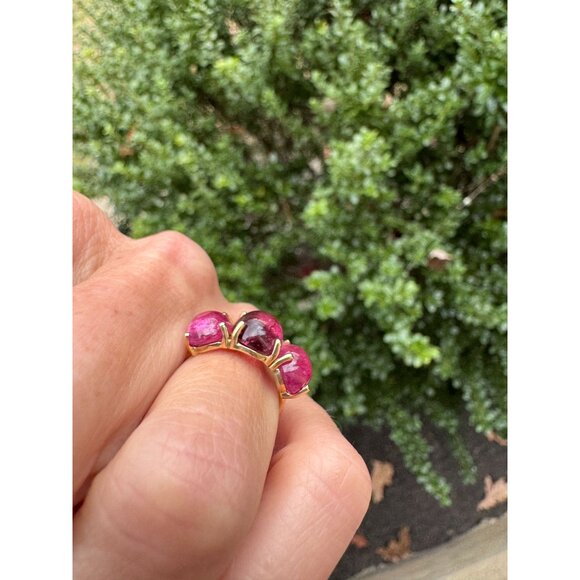 Charlie & Marcelle One of a Kind Jumbo Gumdrop Three Stone Cabochon Ring Pink - Picture 5 of 10